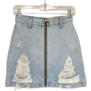 LF Carmar Light Blue Denim Shredded Distressed Mini Skirt 24